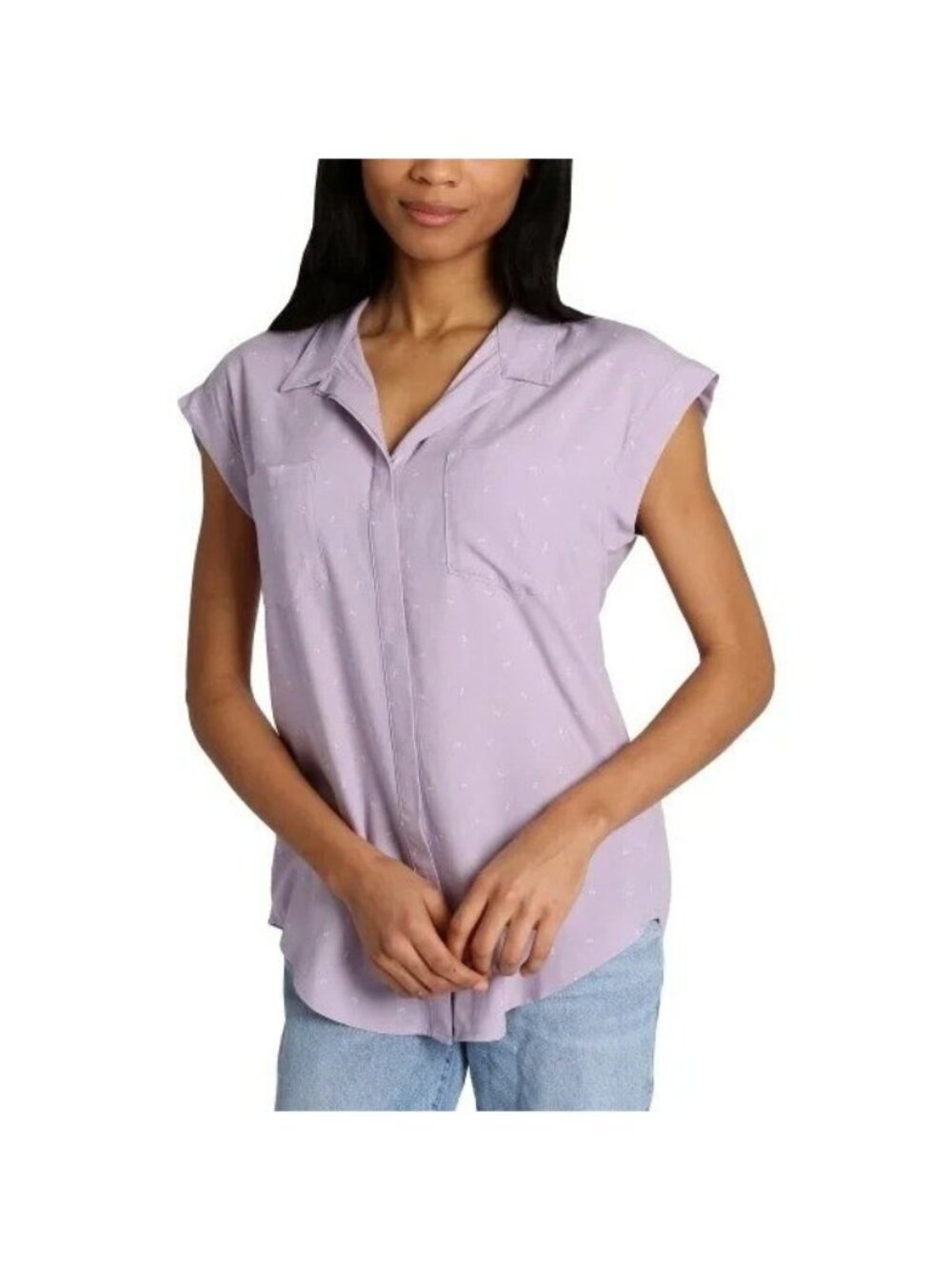 NWOT Jachs Girlfriend Women's L Sleeveless Button-Up Shirt Lavender Polka Dot